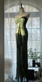 Forest Green Spaghetti Straps Long Prom Dresses Glitter Chiffon Beaded Elegant Party Dresses HZ1024