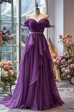 A-line Off-shoulder Chiffon Long Prom Dress Formal Evening Gown HZ1024