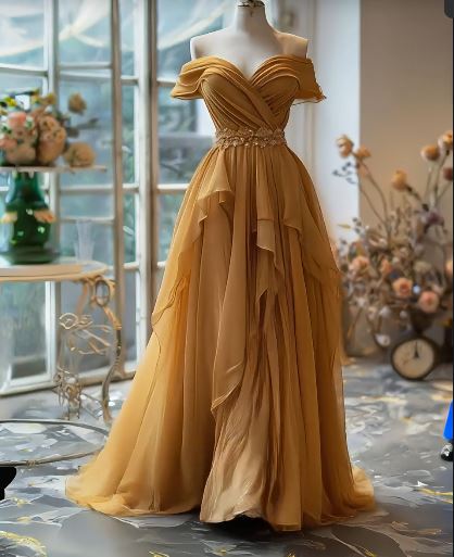 A-line Off-shoulder Chiffon Long Prom Dress Formal Evening Gown HZ1024
