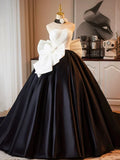 and Black A-Line Strapless Satin Long Prom Dress, A-Line Formal Evening Party Dress HZ1024