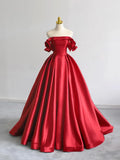Off Shoulder Satin Dark Blue Long Prom Dress, Dark Blue Long Formal Dress HZ1024