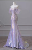 Sweetheart Sequin Mermaid Gown-Fairytale Beaded Tulle Train Long Prom Dress for Events HZ1024