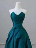 Satin Green Long Prom Dress, Green Satin Long Formal Dress HZ1024
