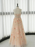 Pink A-Line Long Sleeve Tulle Lace Long Prom Dress HZ1024