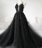 A-Line Tulle Lace Appliques Sleeveless,Backless Train Wedding Dresses HZ1024