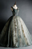 Green Sweetheart Ball Gown Beaded Tulle Formal Dress, Ball Gown Sweet 16 Dresses HZ1024