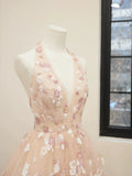V-Neck Tulle Sequins Short Prom Dress, Cute A Line Backless Homecoming Dress HZ1024