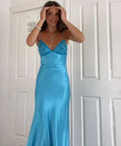 Blue?? Spaghetti Strap Mermaid Gown for Prom&Party Sleeveless Satin Vintage Formal Evening Dress HZ1024