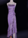 Spaghetti Straps Chiffon Satin Ruffled Prom Dresses Fairytale Party Dresses HZ1024