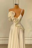 A-line One Shoulder White Satin Evening Prom Dress with Ruffles HZ1024