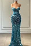 Sweetheart Blue Mermaid Prom Dress Long With Sequins Beads HZ1024