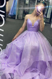 Elegant A-line V-neck Spaghetti Strap Tulle Long Prom Dress HZ1024