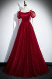 A-Line Satin Tulle Floor Length Prom Dress, Off Shoulder Formal Evening Dress HZ1024