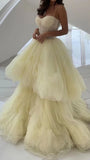 Yellow A-Line Tulle Prom Dress, Spaghetti Straps Evening Dress HZ1024