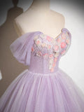 A-Line Tulle Prom Dress Off the Shoulder Floral Appliques Long Prom Dress HZ1024