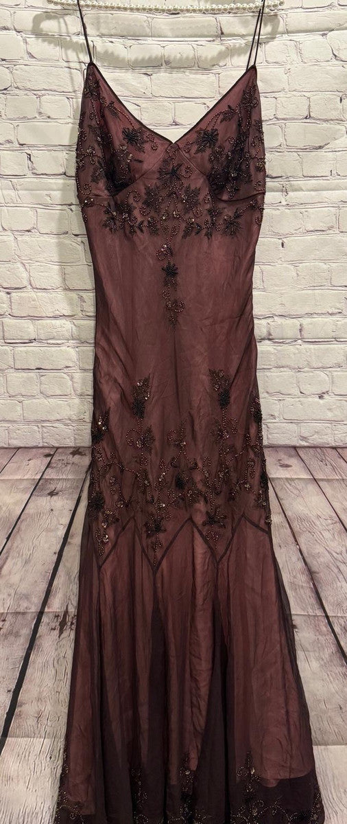 Evening Dresses ?? Blue Satin Spaghetti Straps Coffee Chiffon Long Prom Dresses with Beading HZ1024