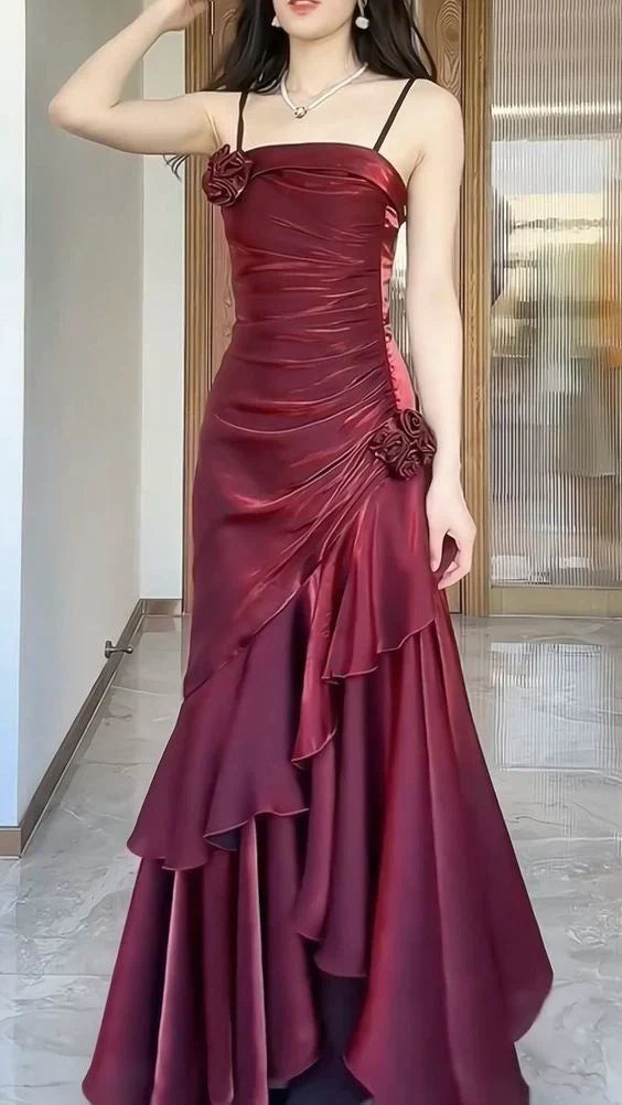 Satin Prom Dress for Quinceanera&Party-Fairytale A-line Straps Evening Gown for Birthday HZ1024