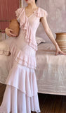 V-Neck Chiffon Pleated Sleeveless Back Zippered Long Prom Dress Beautiful Party Dress HZ1024