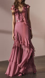 V-Neck Chiffon Pleated Sleeveless Back Zippered Long Prom Dress Beautiful Party Dress HZ1024