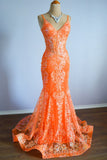 Mermaid Spaghetti Straps Sequins Applique Long Prom Dress Tulle Evening Dress HZ1024