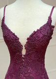 Mermaid Formal Dresses Under $170?? Charming Grape Spaghetti Straps Applique Long Backless Prom Dress With Slit HZ1024