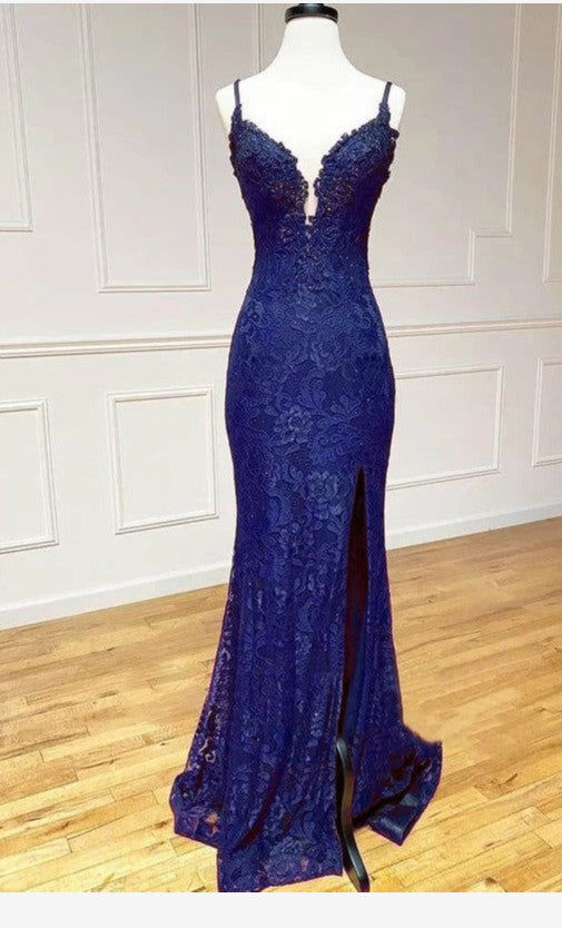 Mermaid Formal Dresses Under $170?? Charming Grape Spaghetti Straps Applique Long Backless Prom Dress With Slit HZ1024