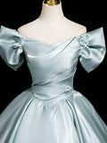 V Neck Satin Blue Long Prom Dress, Blue Long Formal Dress HZ1024