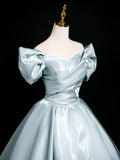 V Neck Satin Blue Long Prom Dress, Blue Long Formal Dress HZ1024