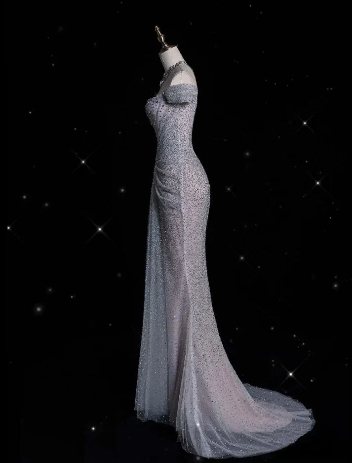 Gown?? Off The Shoulder Tulle Sequins Long Prom Dress for Formal Events &Quinceanera HZ1024