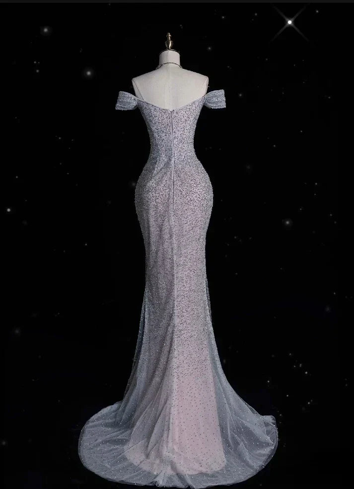 Gown?? Off The Shoulder Tulle Sequins Long Prom Dress for Formal Events &Quinceanera HZ1024