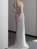 Gown?? Off The Shoulder Tulle Sequins Long Prom Dress for Formal Events &Quinceanera HZ1024