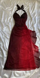 ?Chiffon Halter Sheath Prom Dress for Party&Birthday Elegant Blue Evening Gowns HZ1024