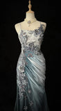 Chiffon Mermaid Spaghetti Strap Sequined Applique Long Prom Dresses?? Formal Evening Dresses HZ1024