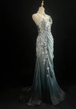 Chiffon Mermaid Spaghetti Strap Sequined Applique Long Prom Dresses?? Formal Evening Dresses HZ1024