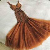 Green Merimaid Spaghetti Strap Tulle Beaded Long Prom Dress Birthday Graduation Prom Dress HZ1024
