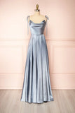 Strap A-Line Satin Simple Long Prom Dress Bridesmaid Dress HZ1024