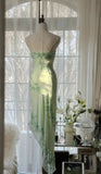 Light Green Simple Bodycon Party Dresses Elegant One Shoulder Chiffon Applique Beaded Prom Dress HZ1024