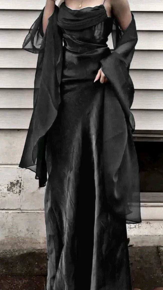 Dark Green Prom Dress Spaghetti Strap Chiffon Evening Gown with Shawl HZ1024