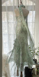 Green Mermaid Formal Dresses Beaded Chiffon Open Back Long Prom Dresses Spaghetti Straps Guest Dresses HZ1024