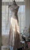 Fairytale Pink Spaghetti Straps Mermaid Evening Gowns Vintage Elegant Beaded Silk Long Prom Dress Guest Dresses HZ1024