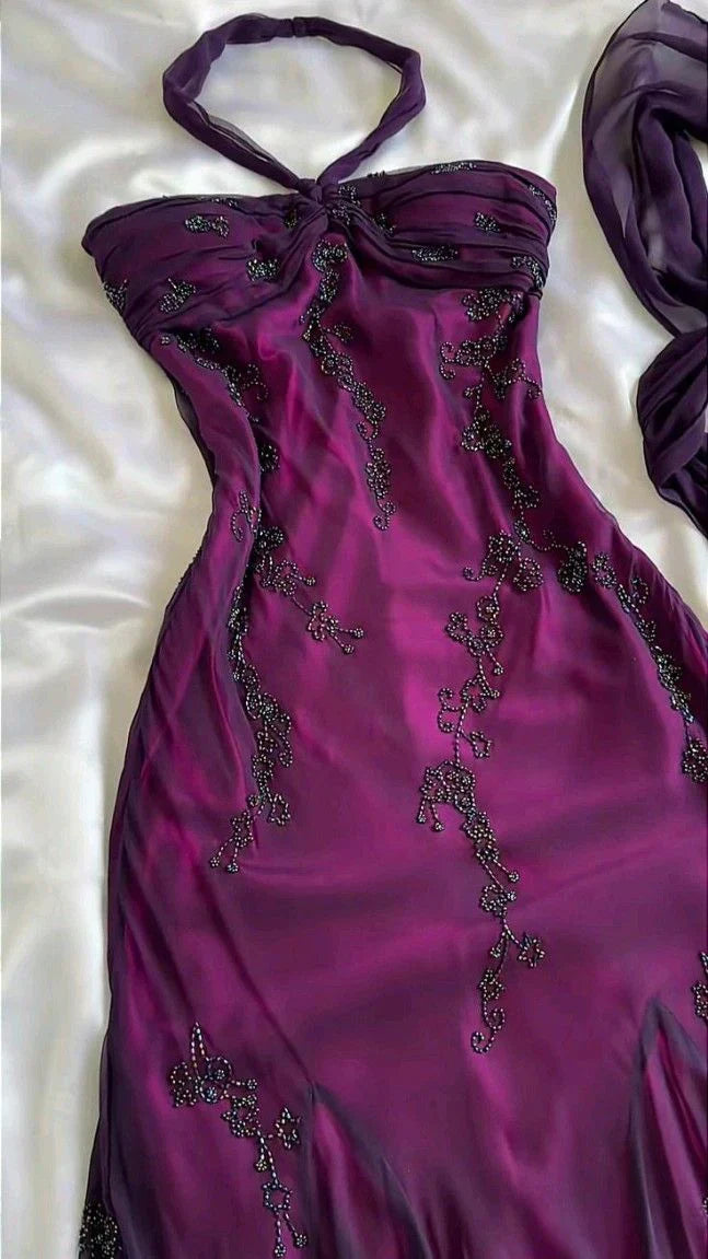 Blue Chiffon Long Prom Dresses Elegant Beaded Party Dresses HZ1024