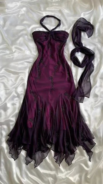 Blue Chiffon Long Prom Dresses Elegant Beaded Party Dresses HZ1024