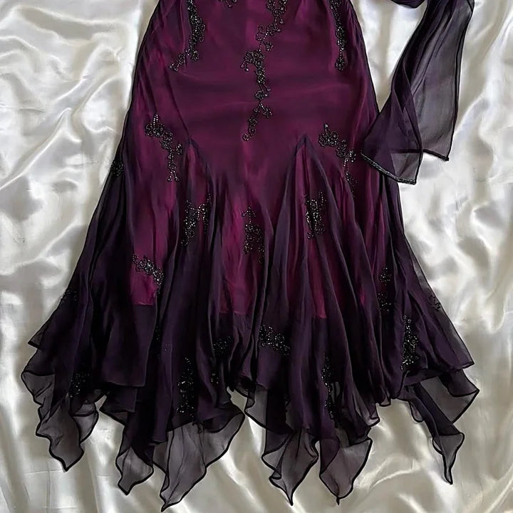 Blue Chiffon Long Prom Dresses Elegant Beaded Party Dresses HZ1024