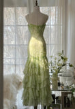 Green Mermaid Vintage Party Dresses Sweetheart Chiffon Beaded Layed Prom Dresses HZ1024