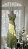 Green Mermaid Vintage Party Dresses Sweetheart Chiffon Beaded Layed Prom Dresses HZ1024