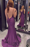Purple Mermaid Gown ??Glitter Satin Backless Prom Dress with Slits for Formal Events &Quinceanera HZ1024