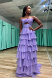 Hot Pink A-Line Strapless Chiffon Long Prom Dress Layered Slit Sleeveless Evening Gown HZ1024