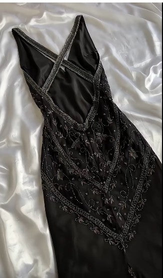 Black Beaded Halter Neck Mermaid Chiffon Prom Dress for Party Enchanted Backless Sleeveless Evening Gown HZ1024