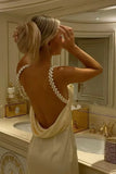 Yellow Pearl Strap Prom Dress for Birthday&Quinceanera-??Glam Satin Sexy Backless Evening Dress HZ1024