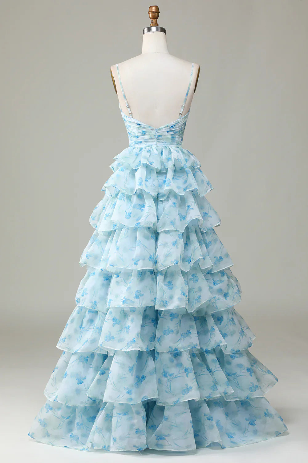 Enchanted Blue A-Line Evening Gown ¨C Sweet Floral Layered Prom Dress for Special Occasion HZ1024